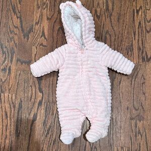 Wonder Nation Ballet Pink Textured Bear Ear Hoodie Baby Footie size 0-3M